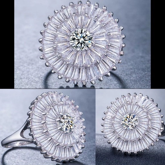 Flashy Baguette Paved Double Halo Cocktail Ring - Picture 8 of 8